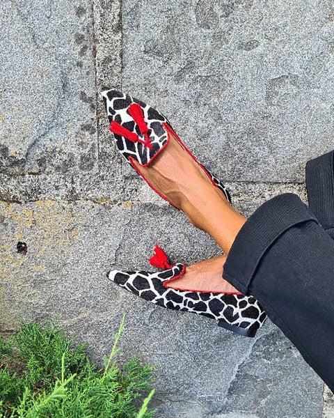 Helena | Mocassin à imprimé animal avec franges rouges