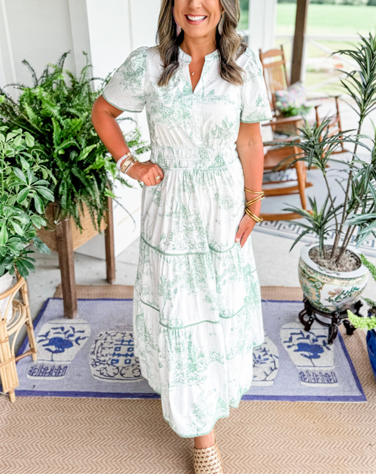 Marcelline| Timeless Toile Maxi – Elegant Flattering Comfort with Effortless Flow