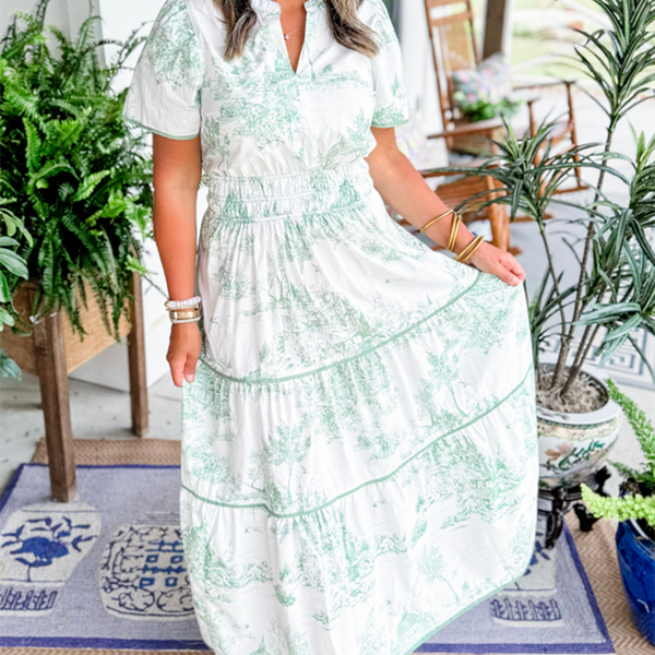 Marcelline| Timeless Toile Maxi – Elegant Flattering Comfort with Effortless Flow