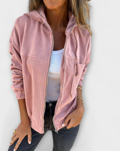 Ella - Veste à capuche en velours côtelé zippée