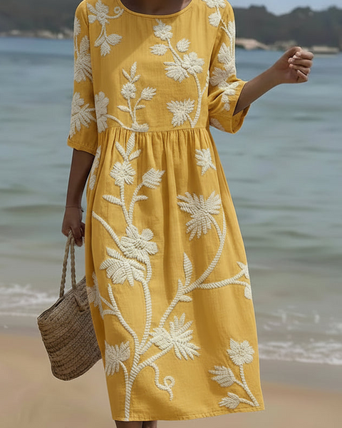 Yassy | Plant & Flower Print Midi Dress