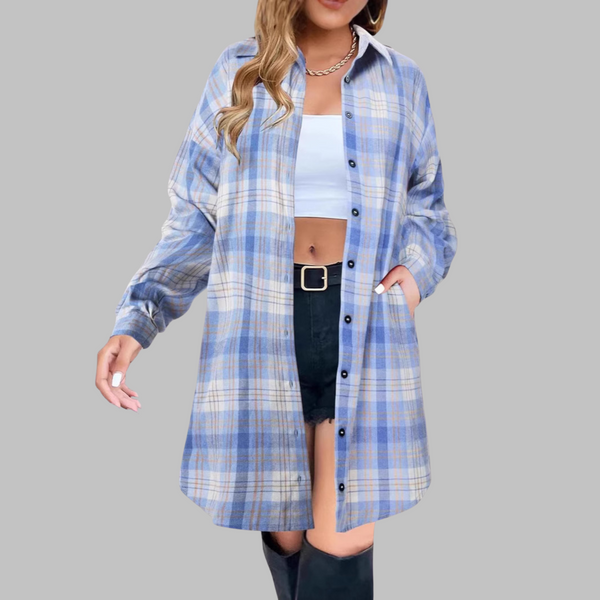 PALOMA™ - Veste à Carreaux Chic à Manches Longues Boutonnée