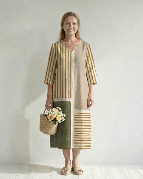 Soren | Light Mixed Stripe Midi Dress