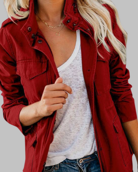 RHODA™ - Veste militaire vintage à zip et boutons