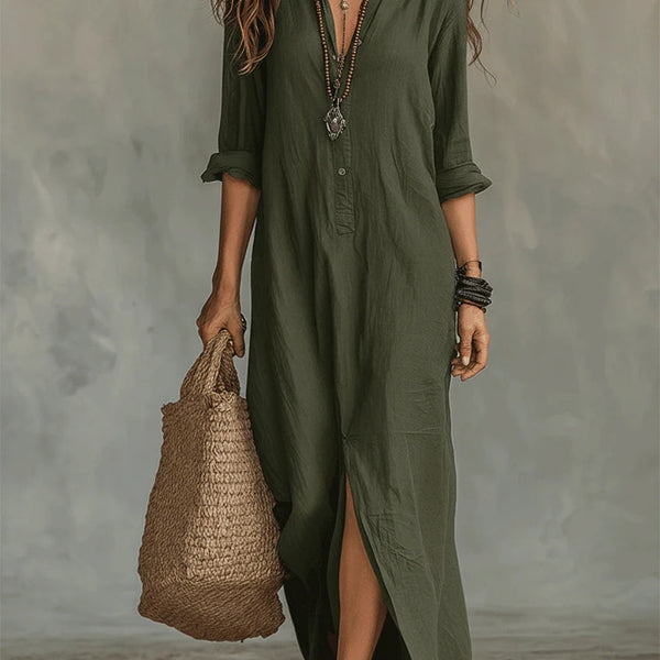 Soline | Relaxed V-Neck Button Maxi Dress