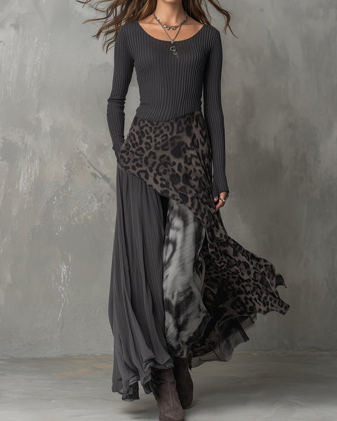 Martina | Long bohemian-style dress with leopard print