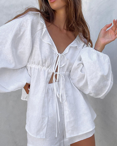 Lysandra - Ensemble Top à Volants et Shorts