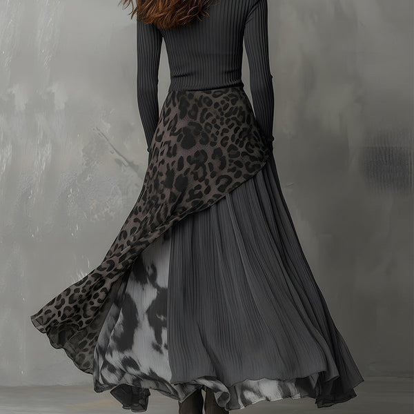 Martina | Long bohemian-style dress with leopard print
