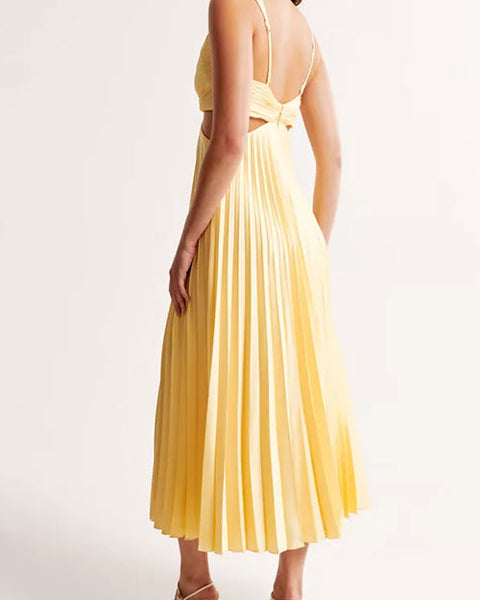 EVA™ | Robe Maxi Plissée Sans Manches avec Taille Découpée