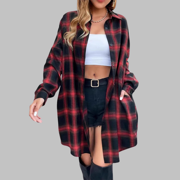 PALOMA™ - Veste à Carreaux Chic à Manches Longues Boutonnée