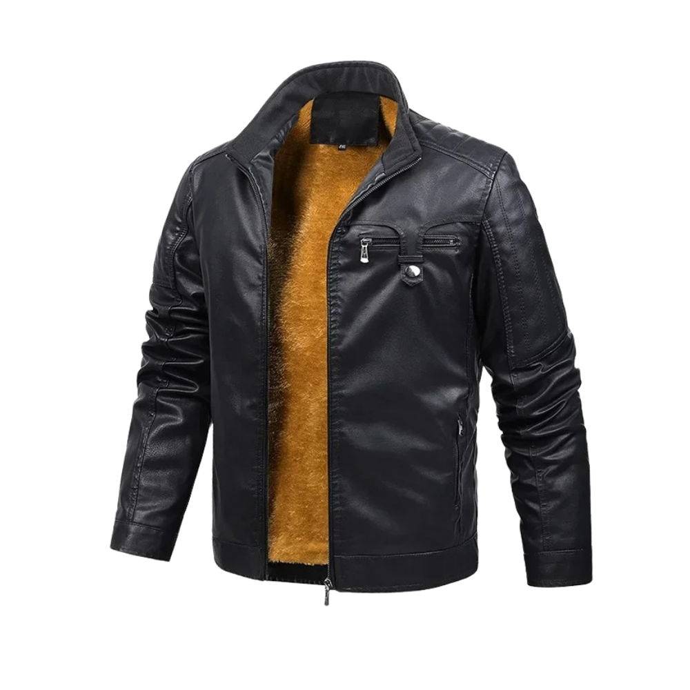 Veste en Cuir Doublée Fleece Rétro