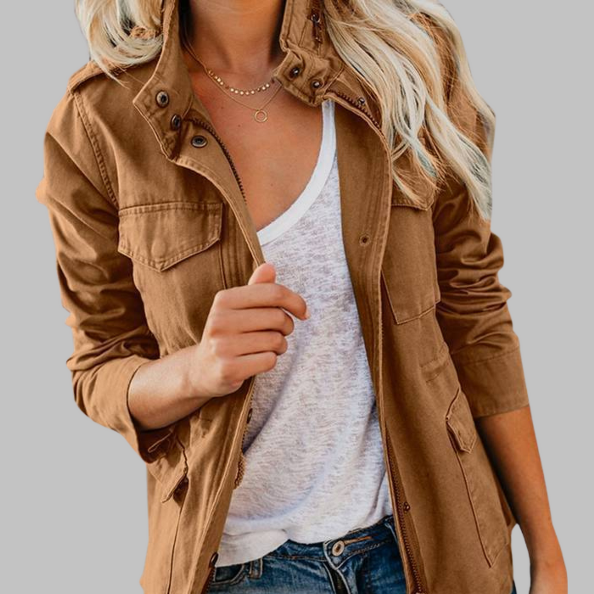 OLGA™ - Veste Militaire Vintage avec Fermeture Éclair et Boutons