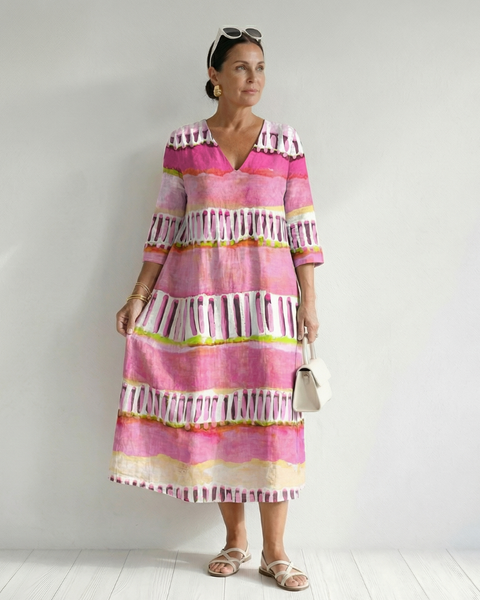 Calla | Easy Flow Patterned Stripe Midi Dress