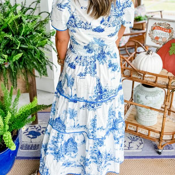 Marcelline| Timeless Toile Maxi – Elegant Flattering Comfort with Effortless Flow