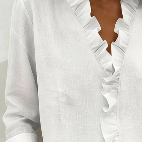 Indie | Blouse avec Volants, Col en V et Manches Longues
