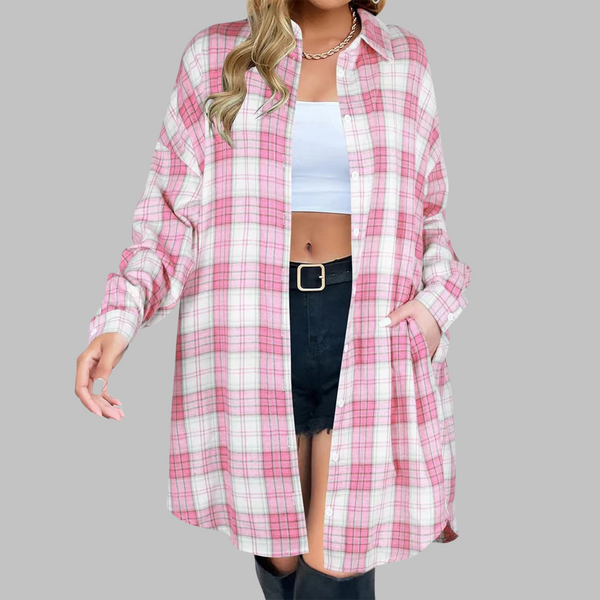 CINA™ - Veste à Manches Longues à Carreaux avec Boutonnage Classique