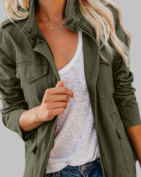 RHODA™ - Veste militaire vintage à zip et boutons
