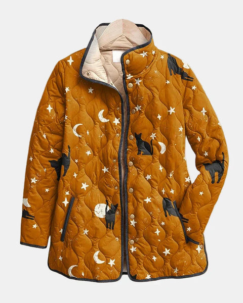 Eira | Veste matelassée noire à imprimé Halloween chat