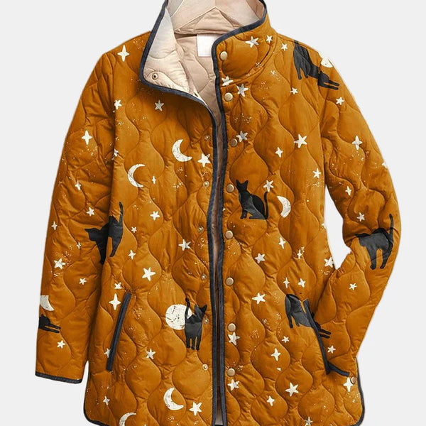 Eira | Veste matelassée noire à imprimé Halloween chat