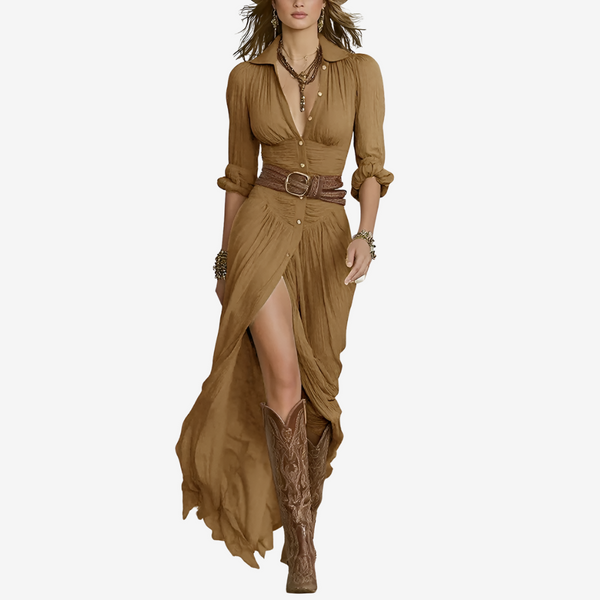Robe fluide maxi ceinturée Eve™
