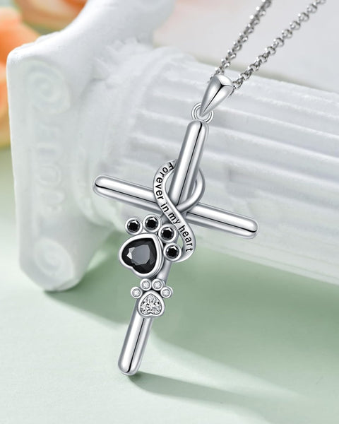 Silver Paw & Cross Necklace