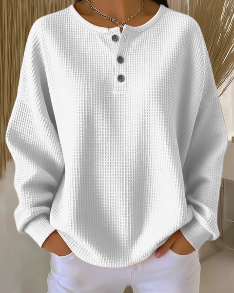 Anne - T-shirt Henley en Tricot Waffle Confortable