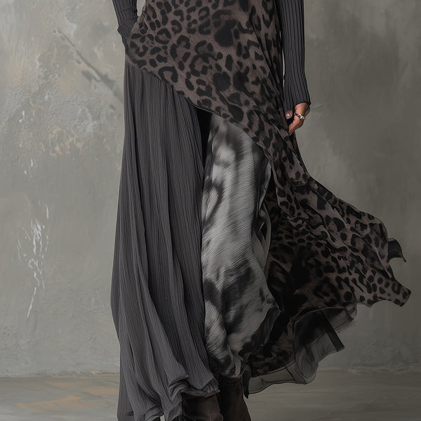 Martina | Long bohemian-style dress with leopard print
