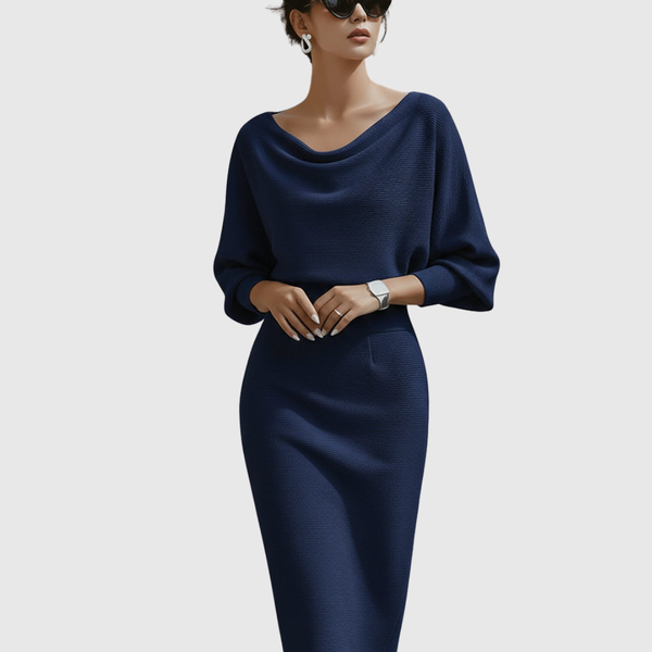 Ismeria™ | White Midi Dress with Batwing Sleeves