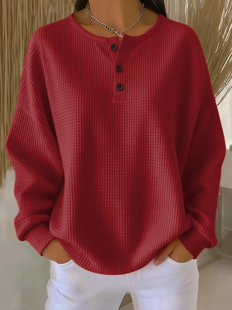 Anne - T-shirt Henley en Tricot Waffle Confortable