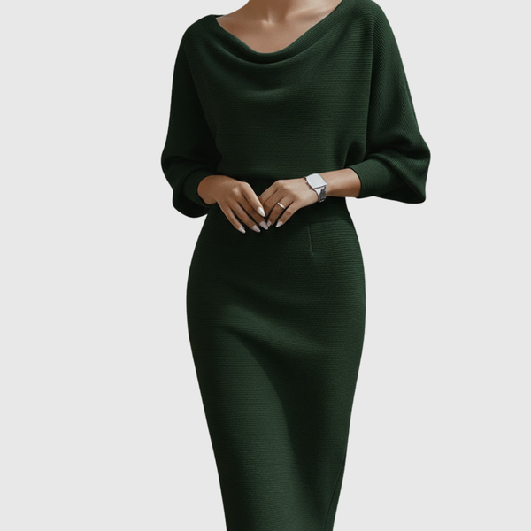 Ismeria™ | White Midi Dress with Batwing Sleeves