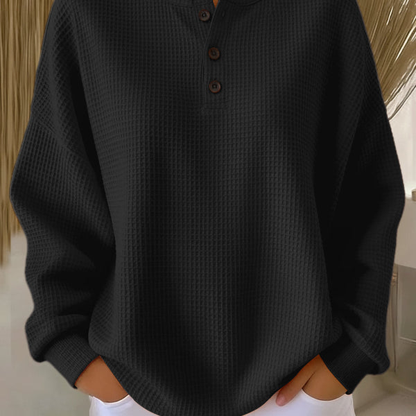 Anne - T-shirt Henley en Tricot Waffle Confortable