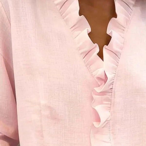 Indie | Blouse avec Volants, Col en V et Manches Longues