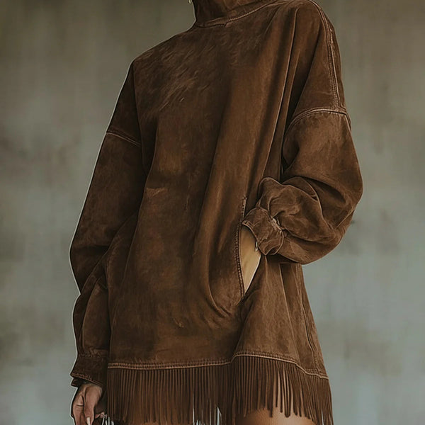 Amalia | High-Neck Suede Fringe Dress