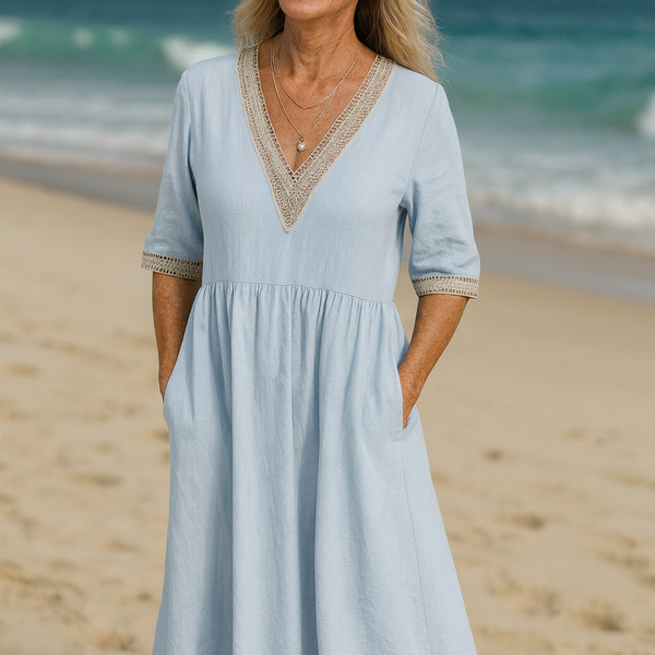 Elayna | Soft-Linen Lace Midi Dress – Effortless Beauty, Everyday Ease