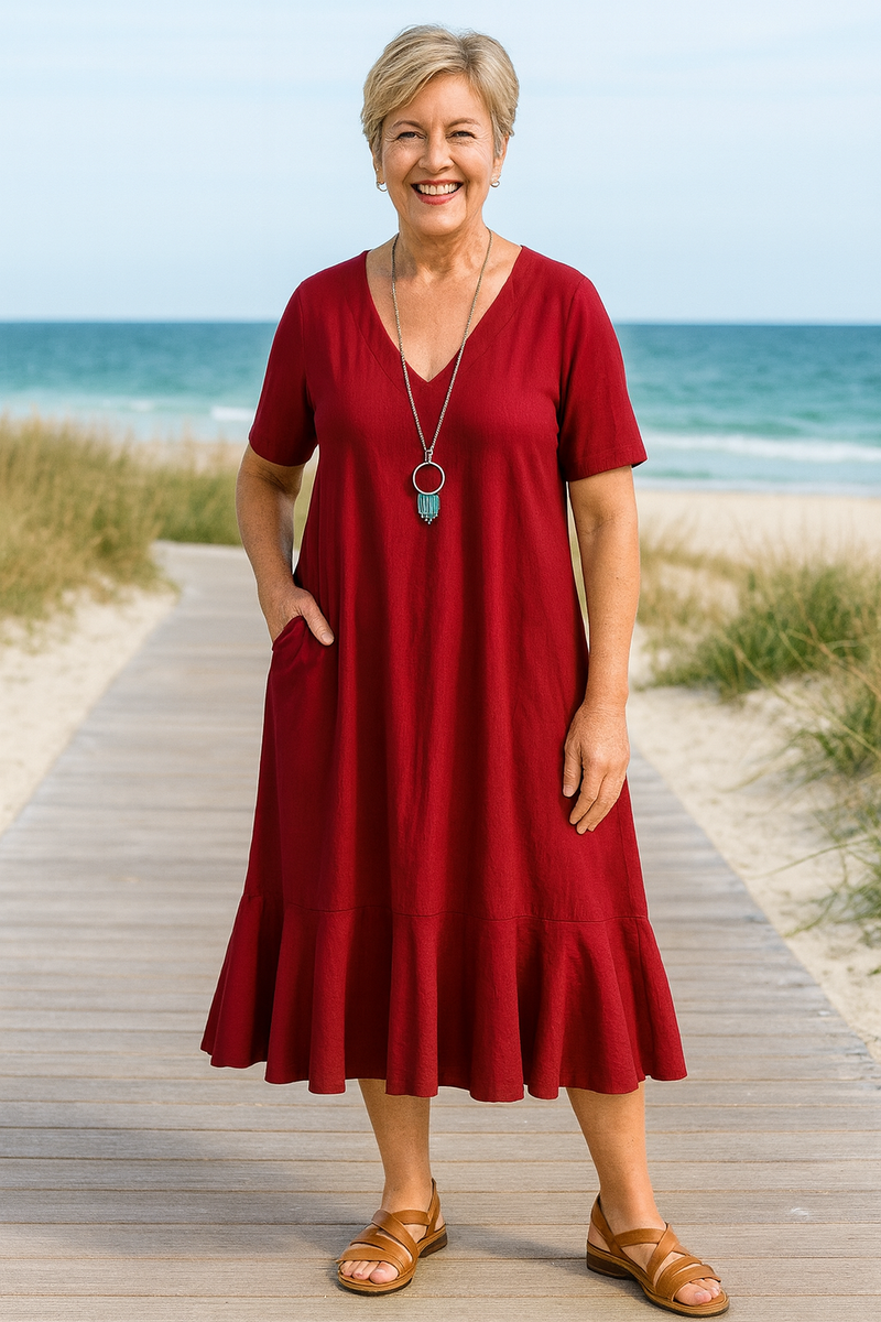Maravie | FlowEase Midi Dress – Effortless Shape, Confident Movement