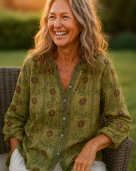 Fern | Relaxed V-Neck Blouse – Timeless Style, Effortless Comfort