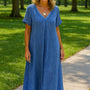 Serenne | Cotton-Linen FlowVee Midi Dress – Refined Elegance, Everyday Ease