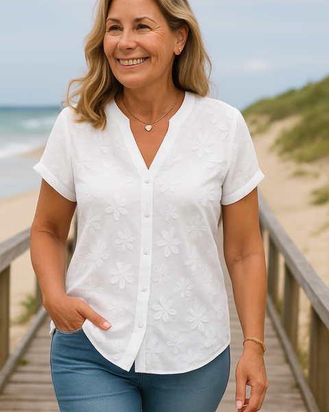 Rena Natural Cotton-Linen Top