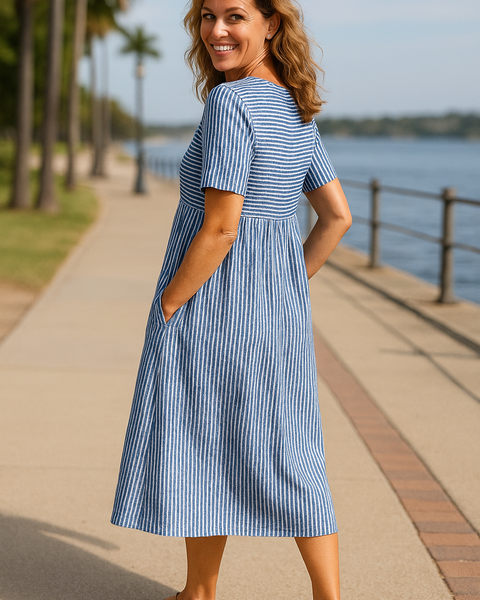 Louise | Striped Midi Dress – Effortless Comfort, Everyday Confidence