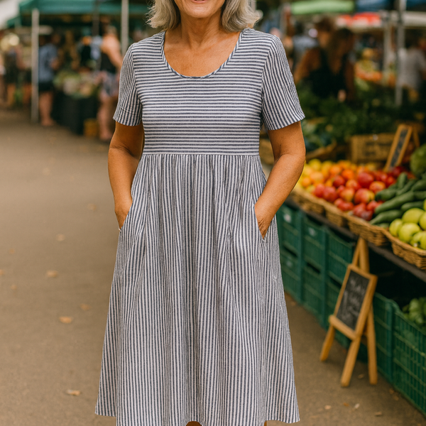Louise | Striped Midi Dress – Effortless Comfort, Everyday Confidence
