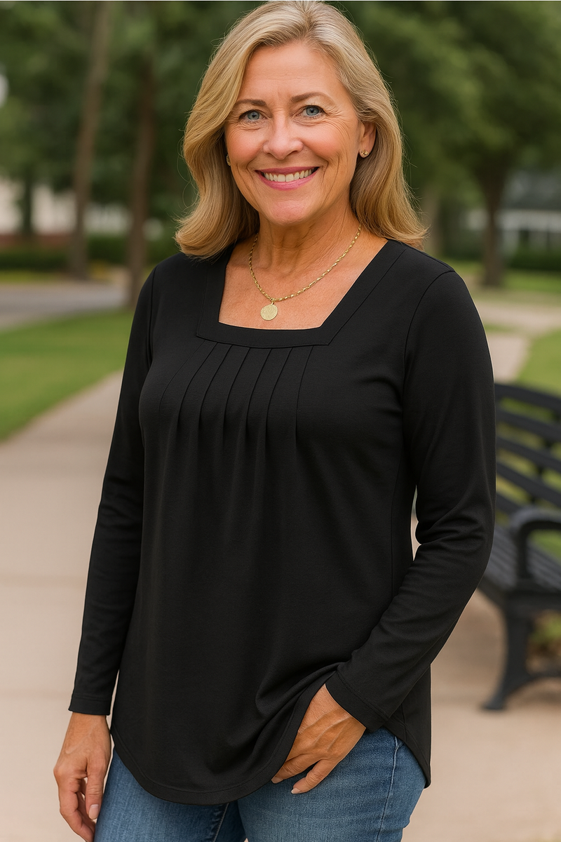 Colleen | Pleated Comfort Top – Long Sleeve Edition. Everyday confidence.