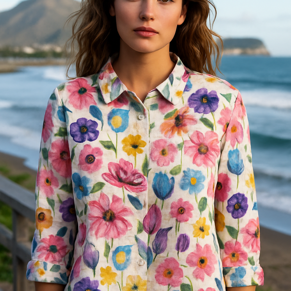 Savannah | Vintage Floral Cotton-Linen Shirt