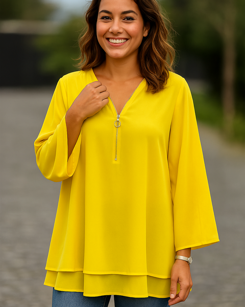 Sienna | Lightweight Chiffon Zipper Blouse