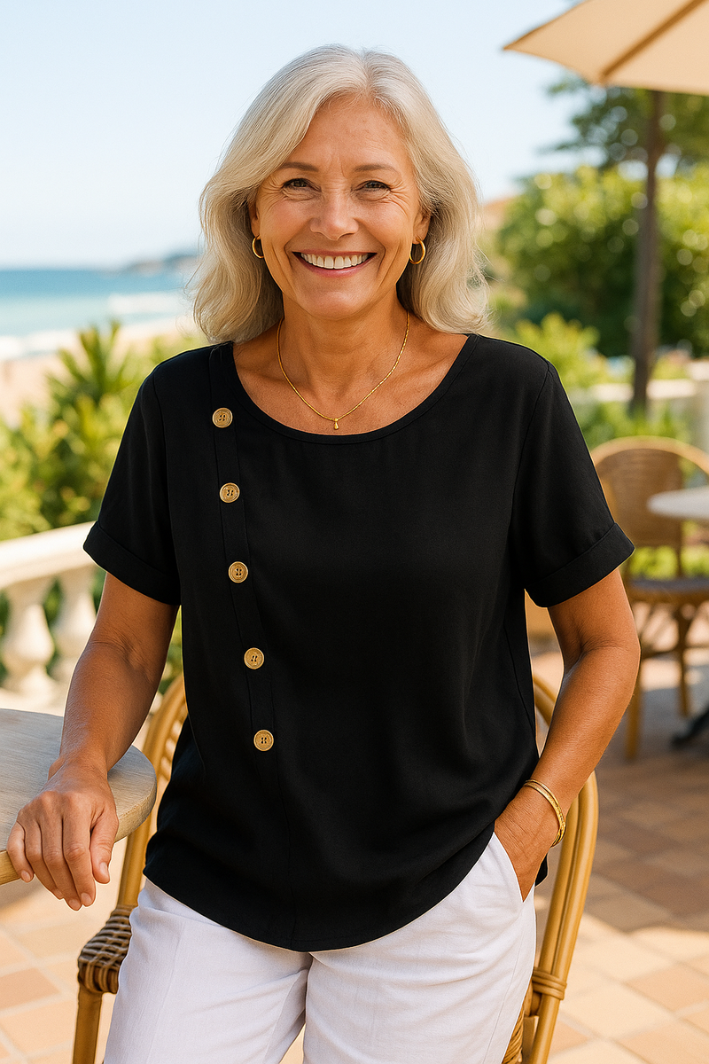 Aria | SoftFlow Button Accent Blouse - Effortless Elegance, Everyday Confidence