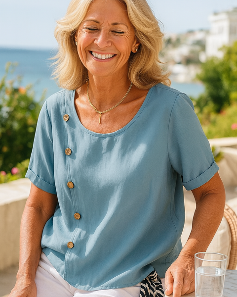 Aria | SoftFlow Button Accent Blouse - Effortless Elegance, Everyday Confidence