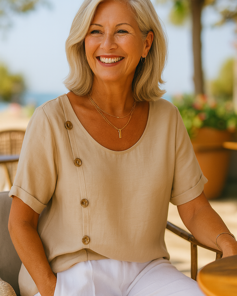 Aria | SoftFlow Button Accent Blouse - Effortless Elegance, Everyday Confidence