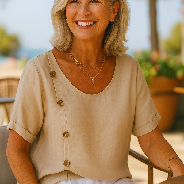 Aria | SoftFlow Button Accent Blouse - Effortless Elegance, Everyday Confidence