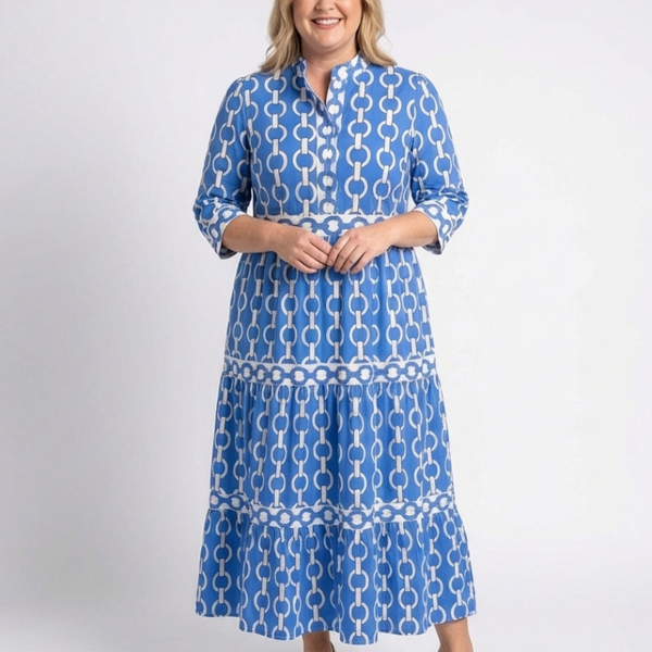 Ysolde | Three Quarter Sleeve Chain Pattern Midi Dress