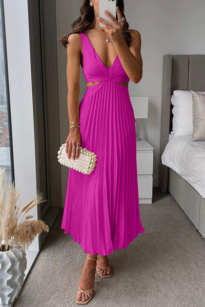 EVA™ | Robe Maxi Plissée Sans Manches avec Taille Découpée