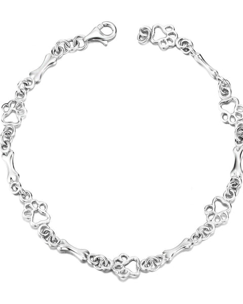 Limited Edition Pure Silver Dog Paw and Bone Charms Bracelet